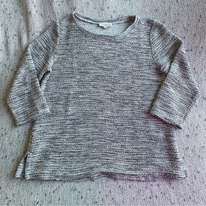 Loft Gray and White Textured Woven 3/4 Sleeve Sweater